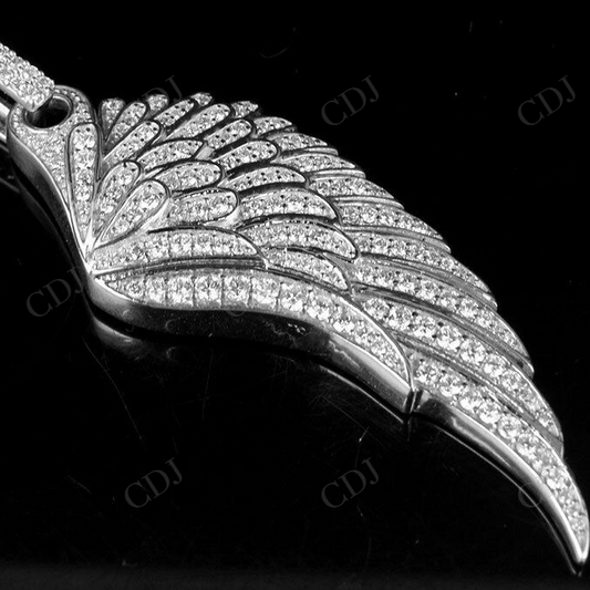 Sterling Silver Moissanite Single Angel Wing Diamond Pendant Charm Hip Hop Pendent CustomDiamJewel