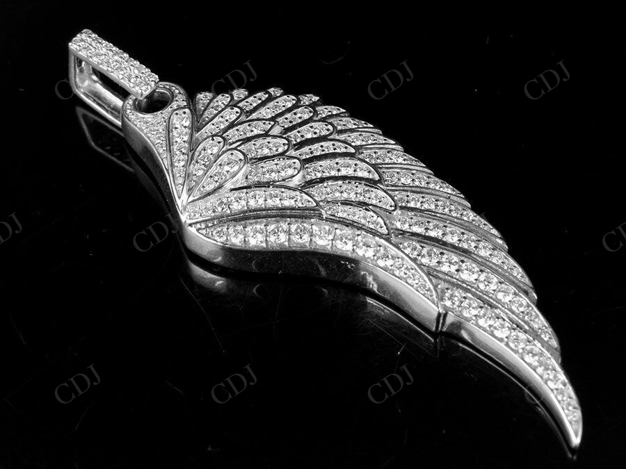 Sterling Silver Moissanite Single Angel Wing Diamond Pendant Charm Hip Hop Pendent CustomDiamJewel