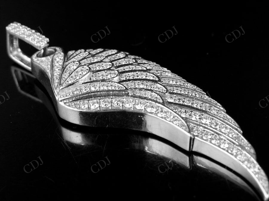 Sterling Silver Moissanite Single Angel Wing Diamond Pendant Charm Hip Hop Pendent CustomDiamJewel