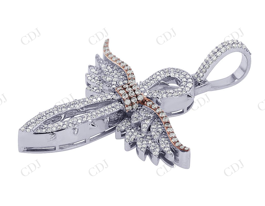 Two Tone 925 Sterling Silver Moissanite Angel Wings Cross Pendent hip hop jewelry customdiamjewel