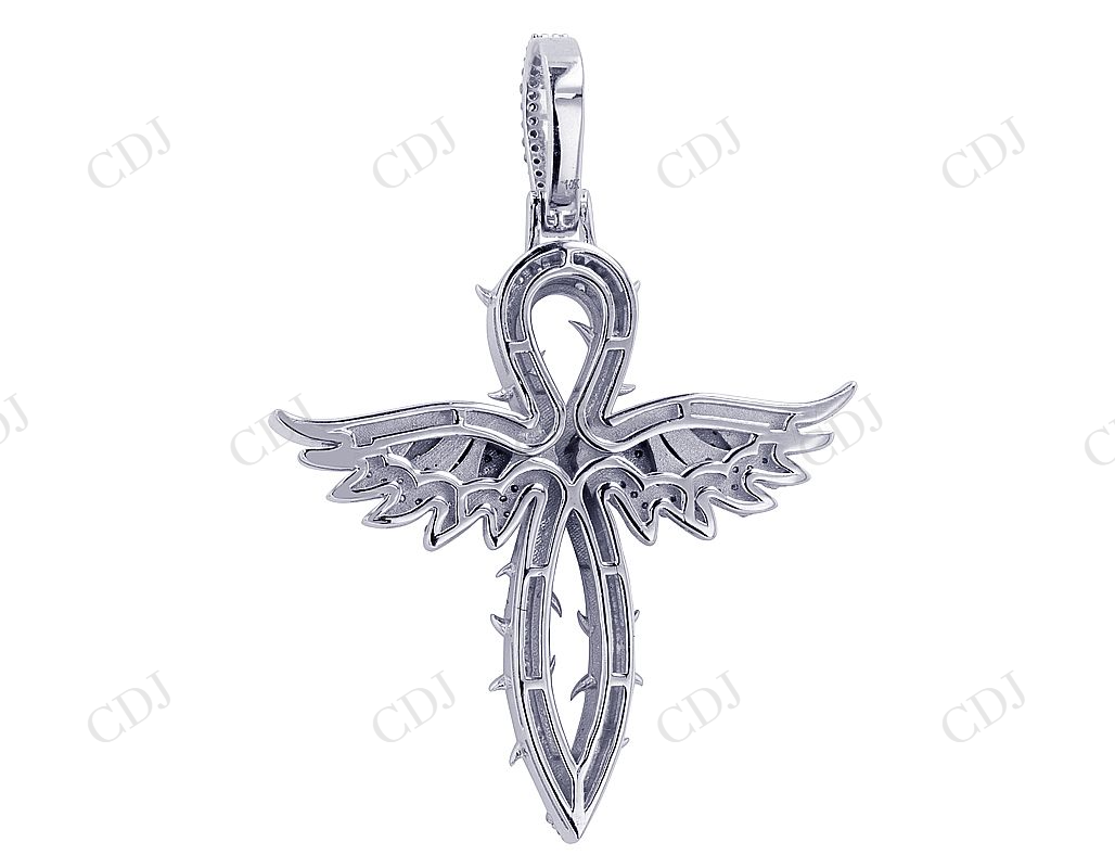 Two Tone 925 Sterling Silver Moissanite Angel Wings Cross Pendent hip hop jewelry customdiamjewel