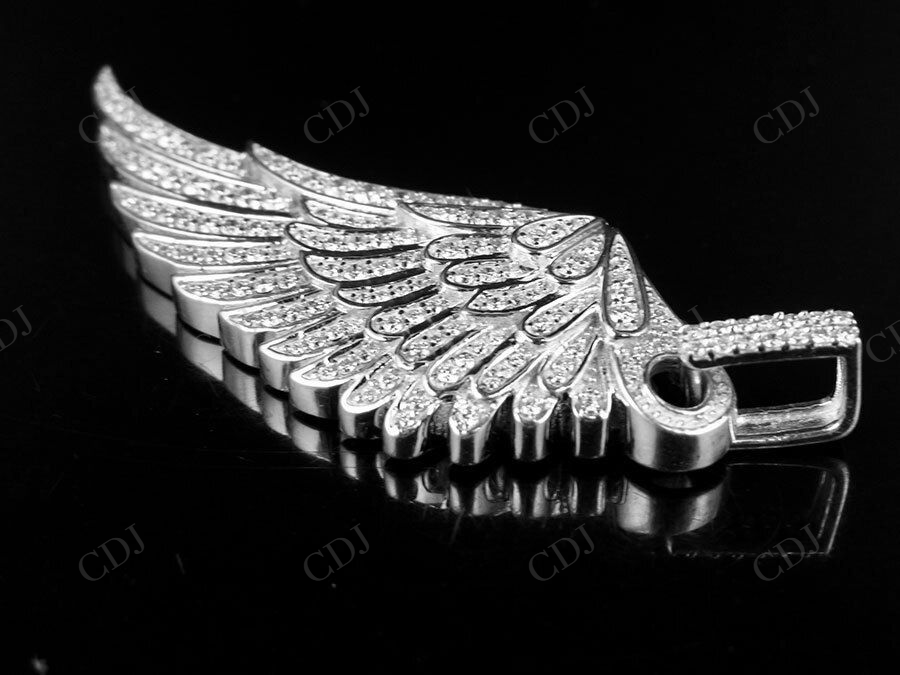 Sterling Silver Moissanite Single Angel Wing Diamond Pendant Charm Hip Hop Pendent CustomDiamJewel