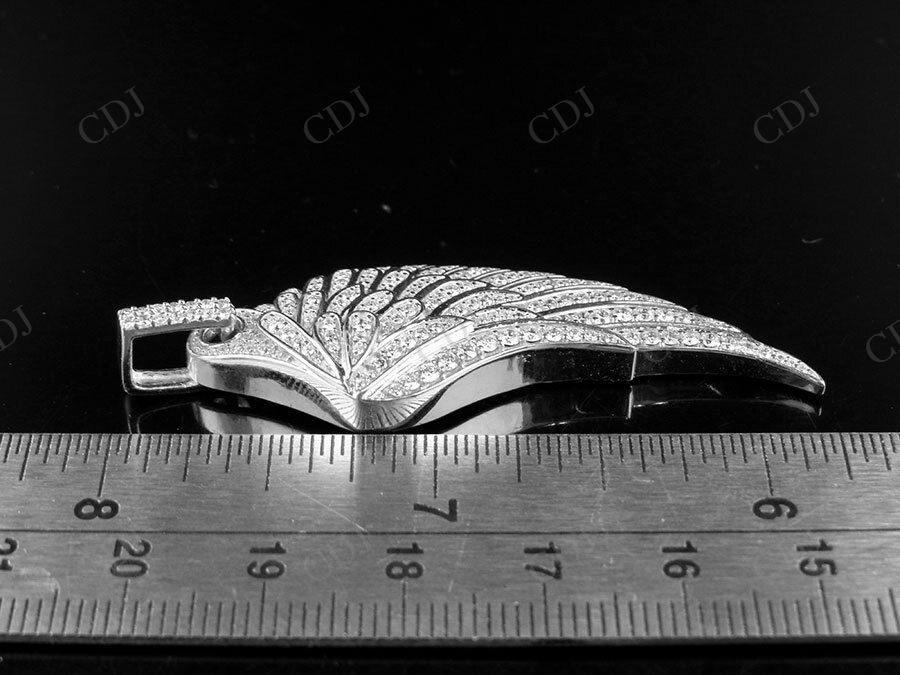 Sterling Silver Moissanite Single Angel Wing Diamond Pendant Charm Hip Hop Pendent CustomDiamJewel