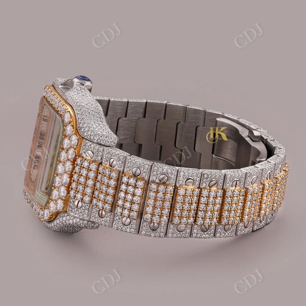 Hip Hop Rose White Automatic Cartier Santos Modified Diamond Watch customdiamjewel