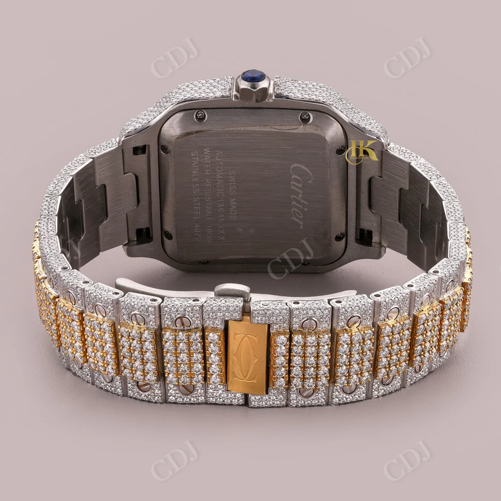 Hip Hop Rose White Automatic Cartier Santos Modified Diamond Watch customdiamjewel
