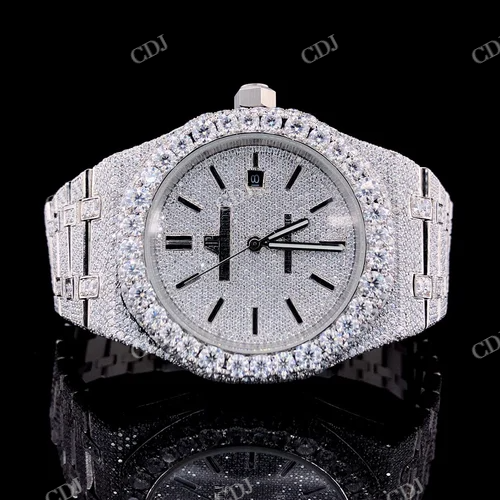 High Quality Stainless Steel Hip Hop Natural Diamond Wrist Watches For Men customdiamjewel
