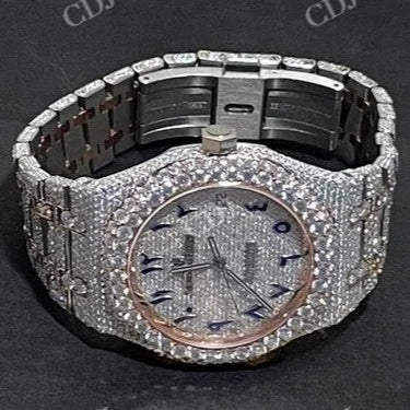 Fully Iced Out AP Two Tone Lab Grown Diamond Hip Hop Watch customdiamjewel