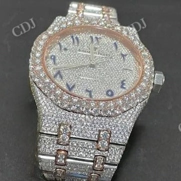 Fully Iced Out AP Two Tone Lab Grown Diamond Hip Hop Watch customdiamjewel
