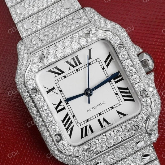 Customize Iced Out VVS Diamond White Face Cartier Watch customdiamjewel