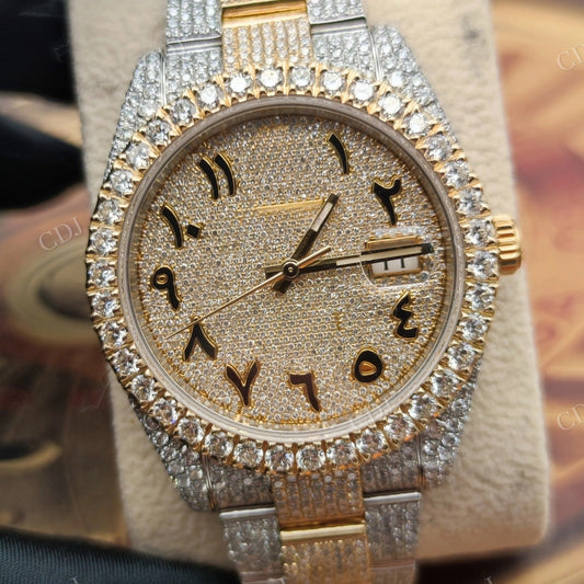 Hip Hop Y/W Tone Diamonds Rolex Oyster Watch customdiamjewel