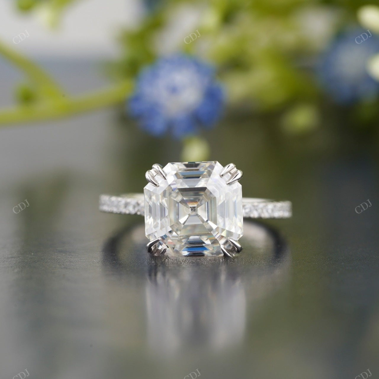Asscher Lab-Grown Diamond Pavé Ring