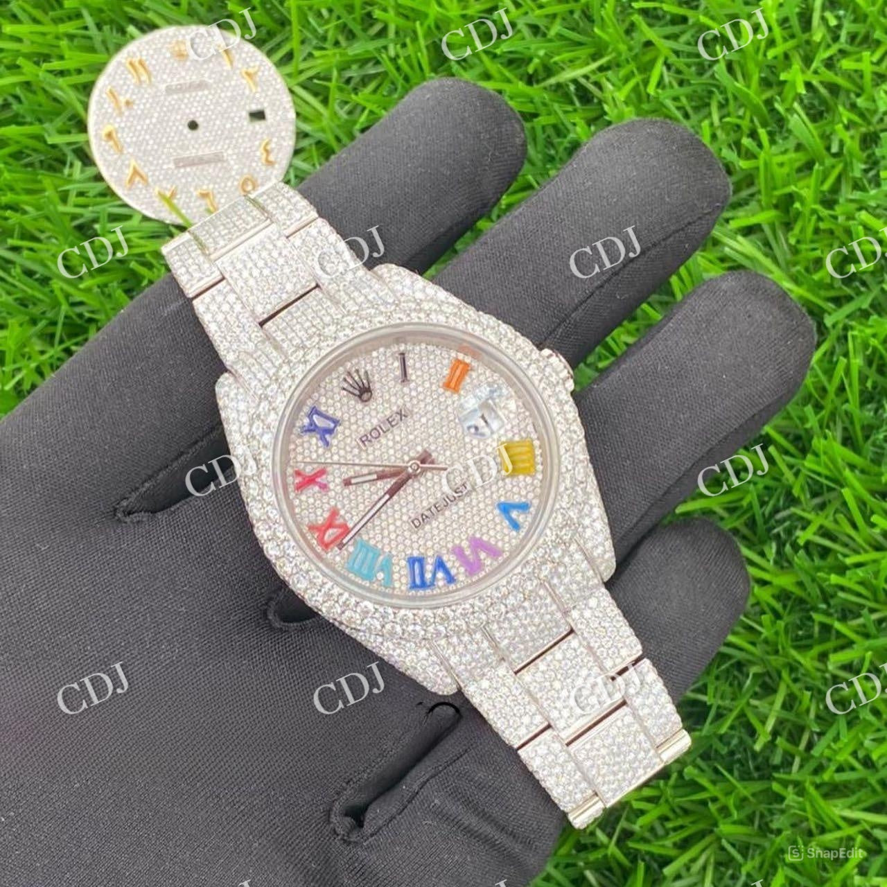 Full White Rolex Oyster Rainbow Roman Digit VVS Moissanite Diamond Watch hip hop jewelry customdiamjewel