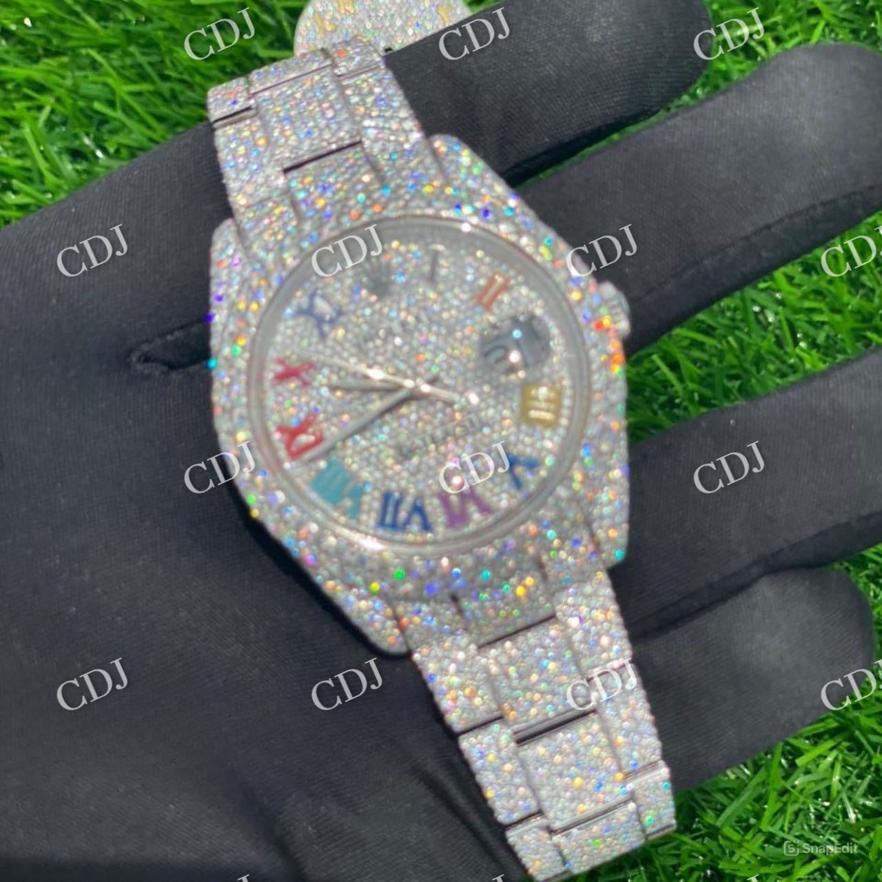 Full White Rolex Oyster Rainbow Roman Digit VVS Moissanite Diamond Watch hip hop jewelry customdiamjewel
