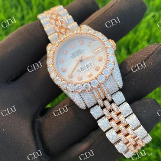 Rose White Rolex Jubilee Belt Moissanite Diamond Set Hip Hop Male Watch hip hop jewelry CustomDiamJewel