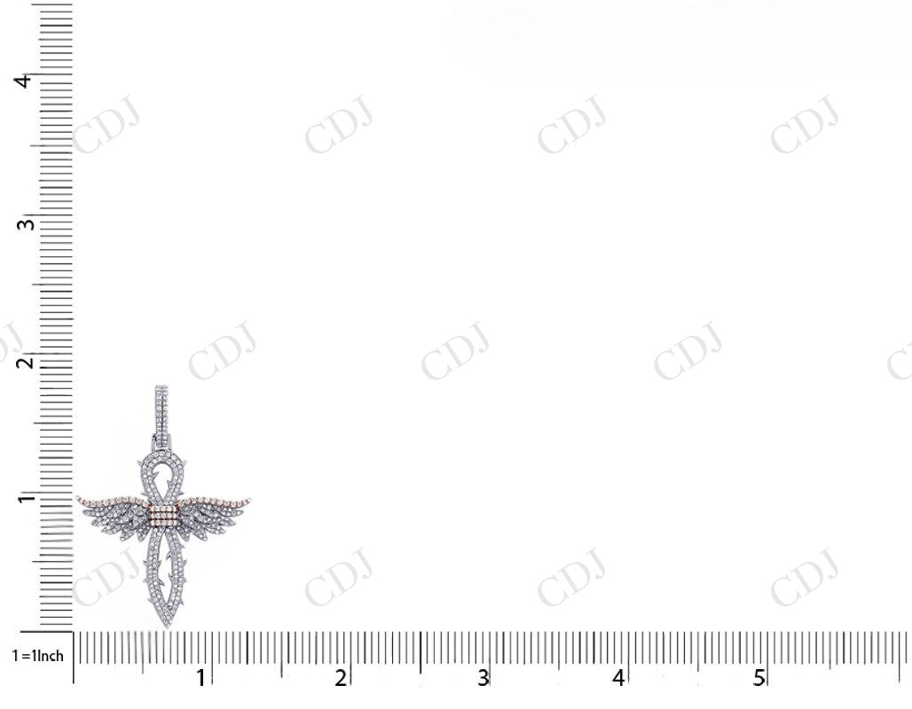 Two Tone 925 Sterling Silver Moissanite Angel Wings Cross Pendent hip hop jewelry customdiamjewel