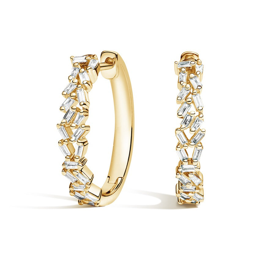 2.50CTW Cluster Baguette Diamond Hoop Earrings  customdiamjewel 10KT Yellow Gold VVS-EF