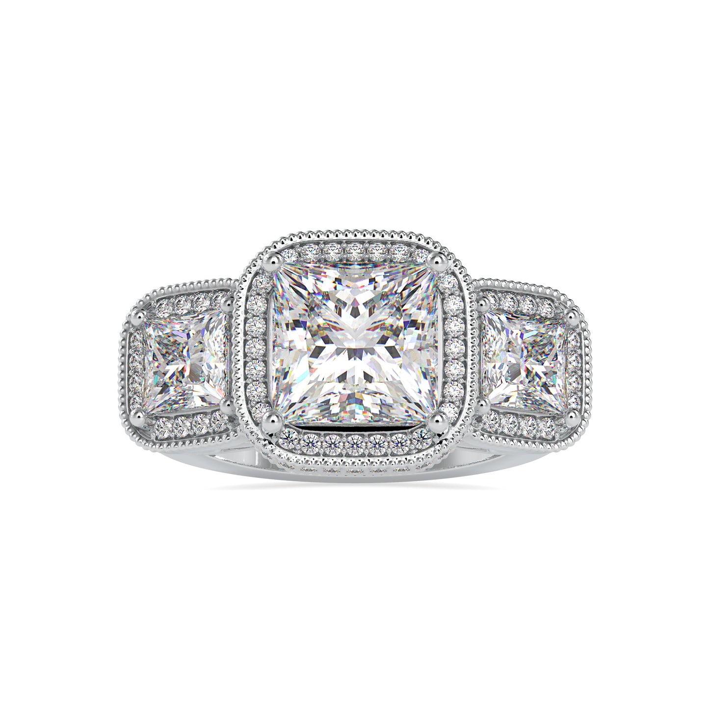 5.23CTW Princess Three Stone Ring Halo Diamond Ring