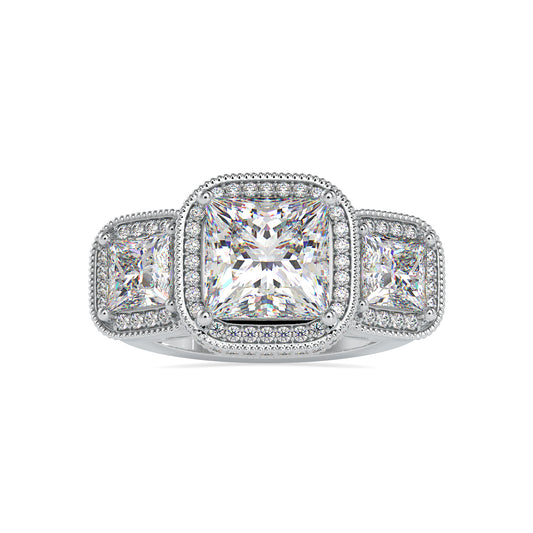 5.23CTW Princess Three Stone Ring Halo Diamond Ring  customdiamjewel 10KT White Gold VVS-EF