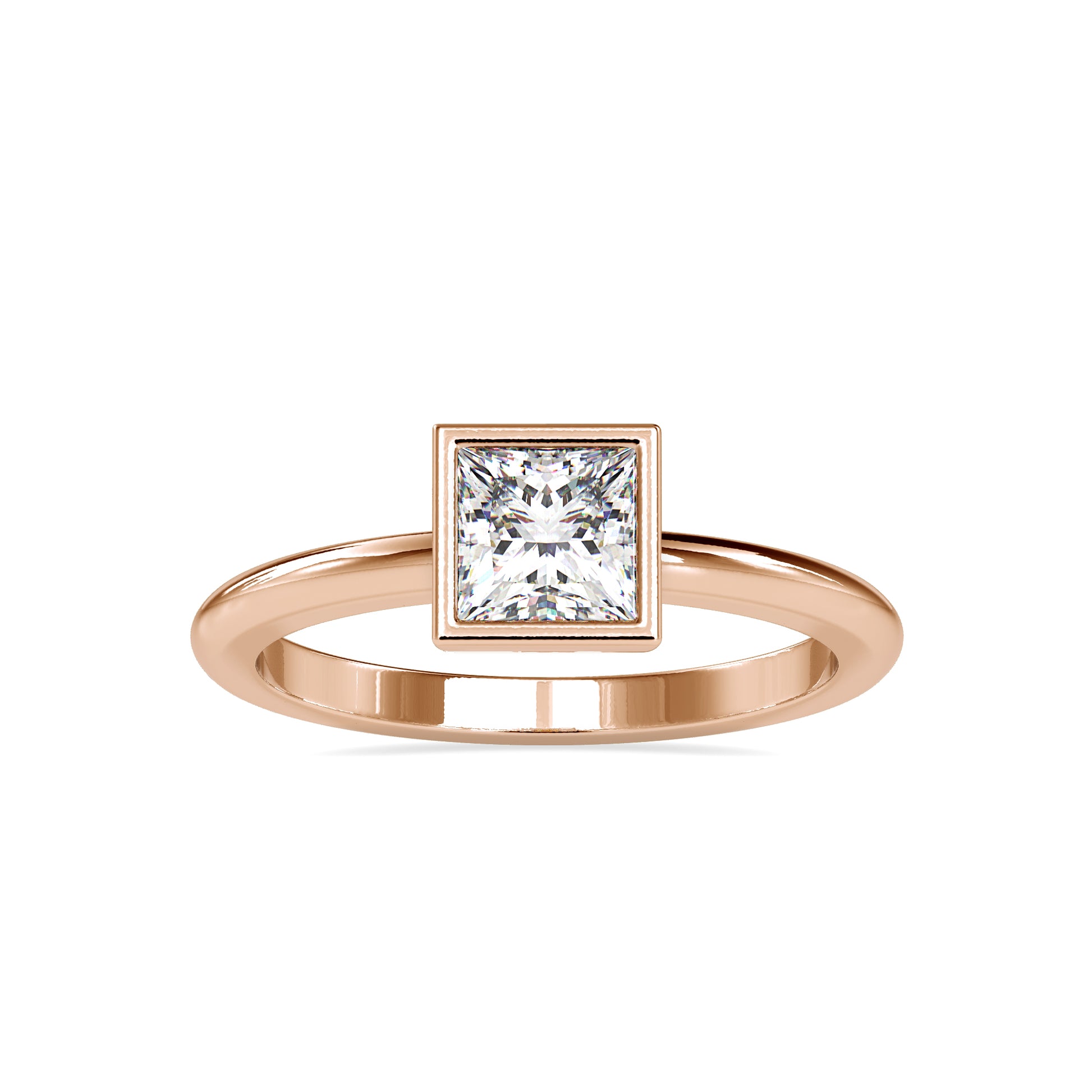 Princess Cut 0.92CT Diamond Bezel Setting Ring  customdiamjewel 10KT Rose Gold VVS-EF