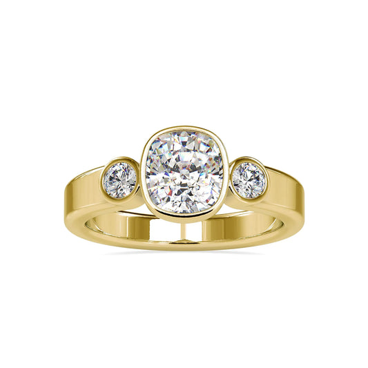 1.30CTW Cushion Cut Bezel Set Three Stone Ring  customdiamjewel 10KT Yellow Gold Diamond Quality