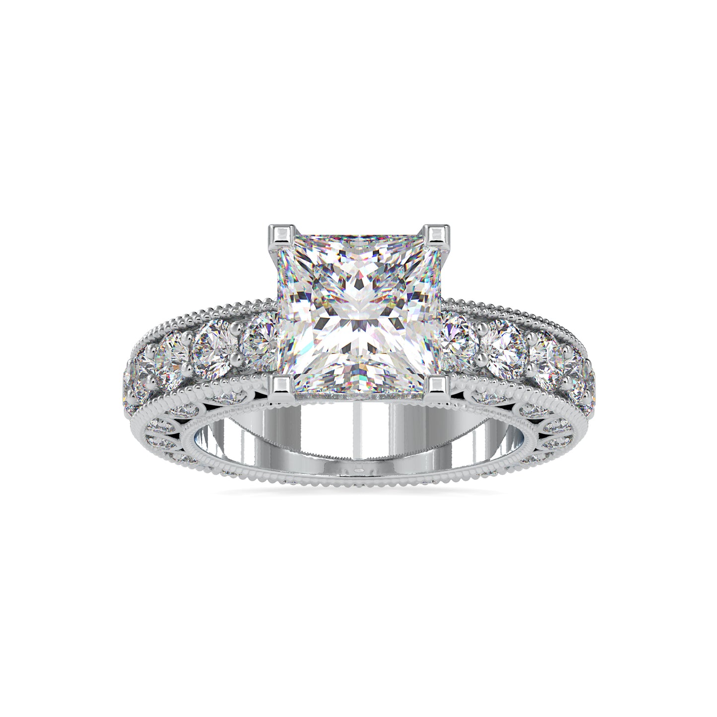 Princess Cut 4.50CTW Solitaire With Accents Diamond Ring  customdiamjewel 10KT White Gold VVS-EF