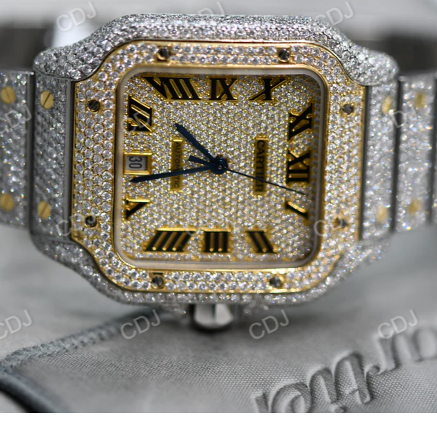 Two Tone Cartier Iced Out Luxury Hip Hop Men's Watch customdiamjewel