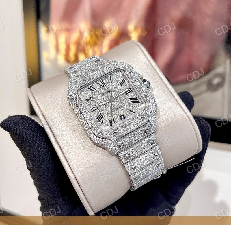 Full Iced Out Cartier Men's Wrist Moissanite Watch customdiamjewel