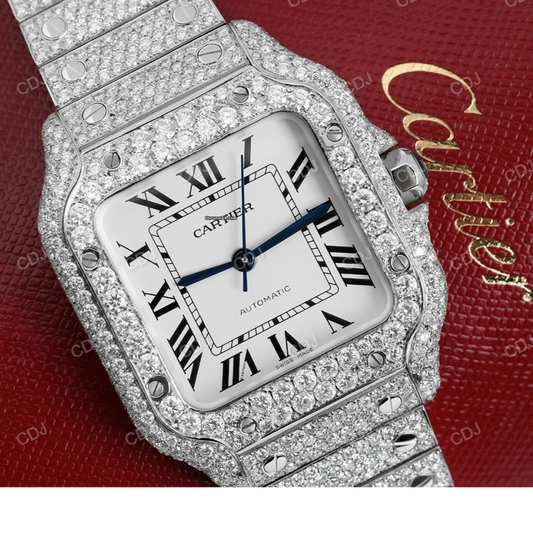 New Arrival Cartier White Dial Moissanite Men's Watch customdiamjewel