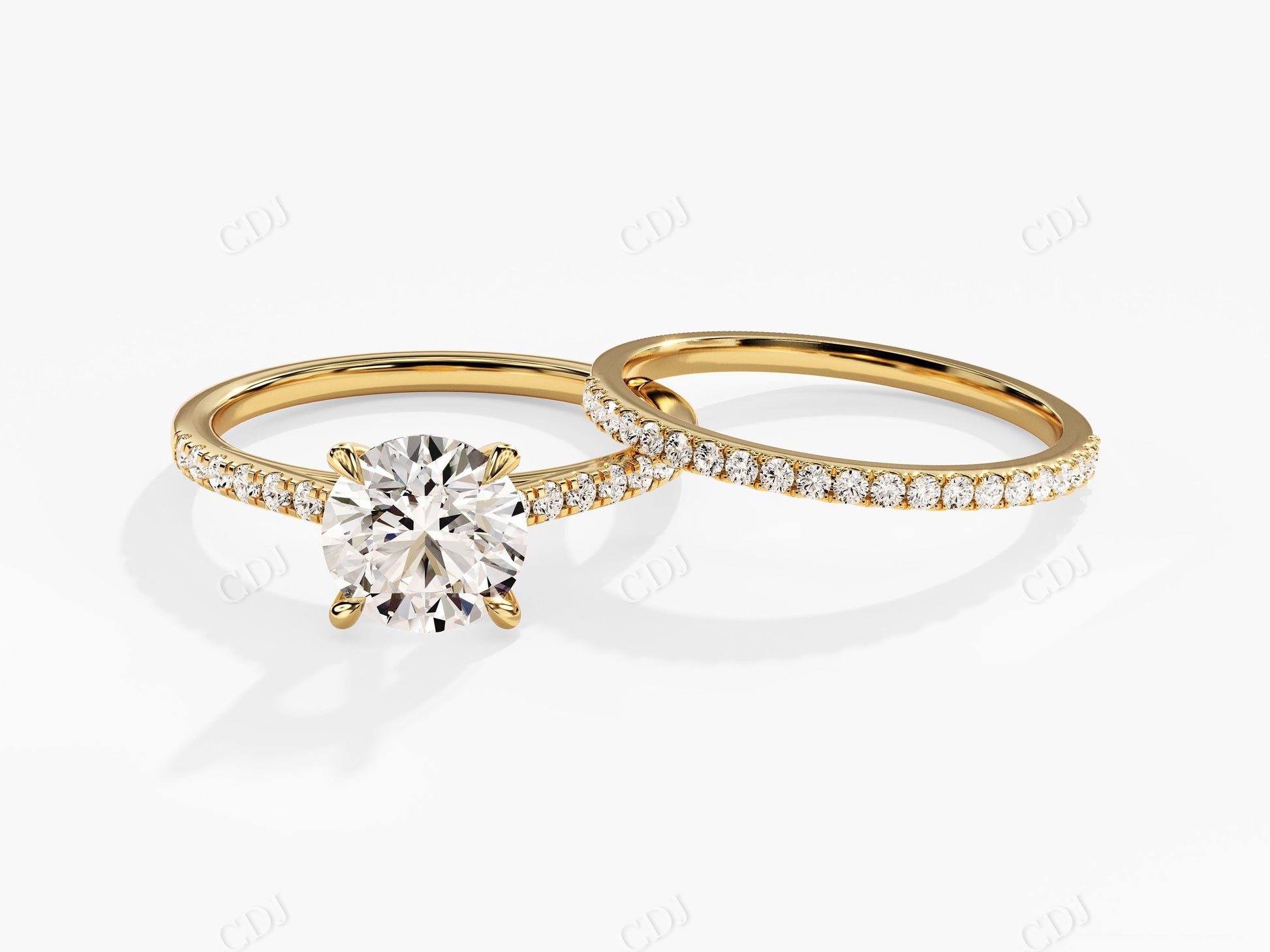 1.92CTW Round Minimalist Moissanite Engagement Ring Set  customdiamjewel 10KT Yellow Gold VVS-EF