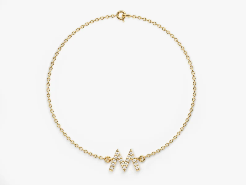 14k Solid Gold Simple Moissanite Name Bracelet  customdiamjewel   