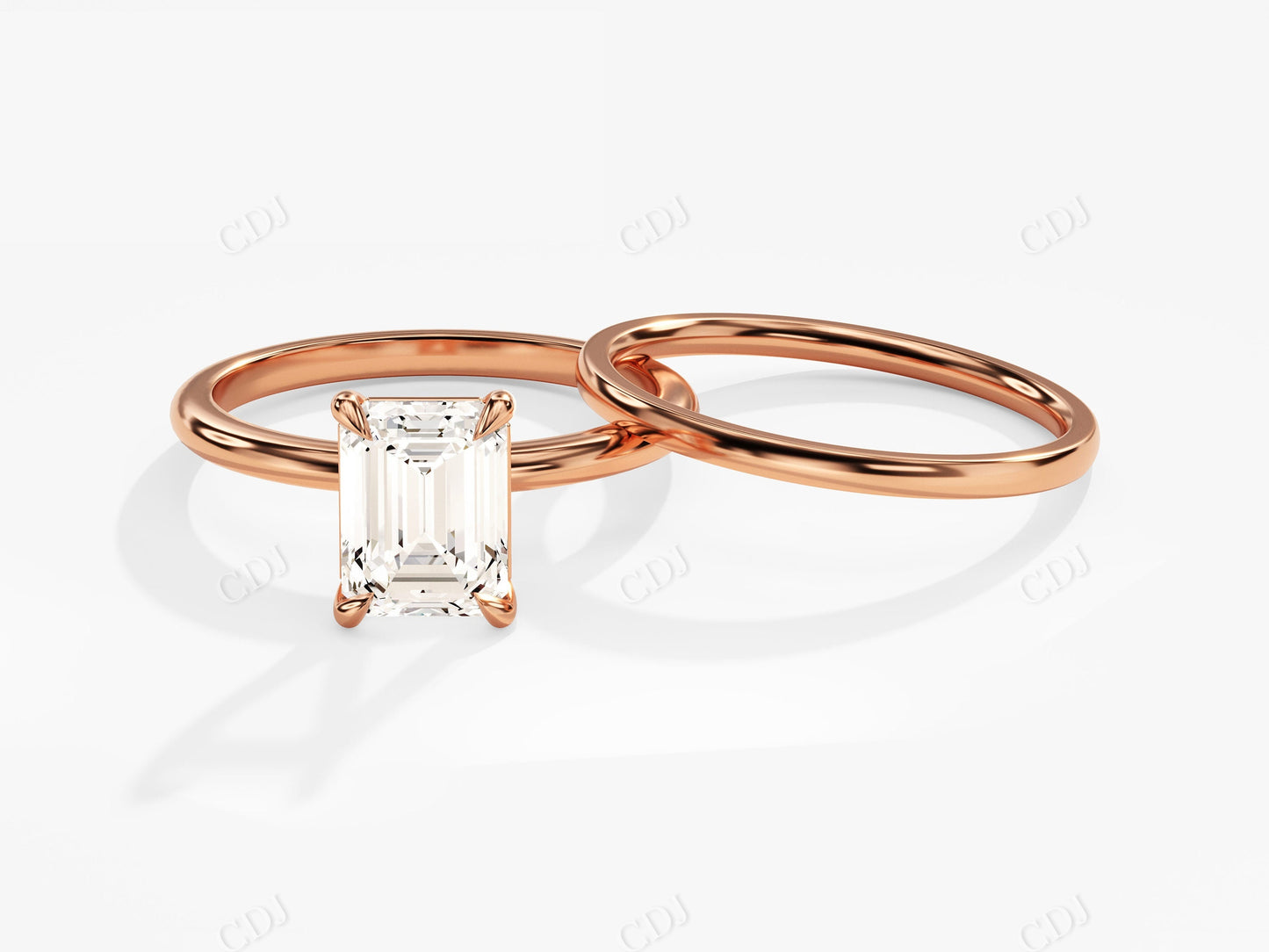1.5CTW Minimalist Emerald Cut Moissanite Engagement Ring Set  customdiamjewel 10KT Rose Gold VVS-EF