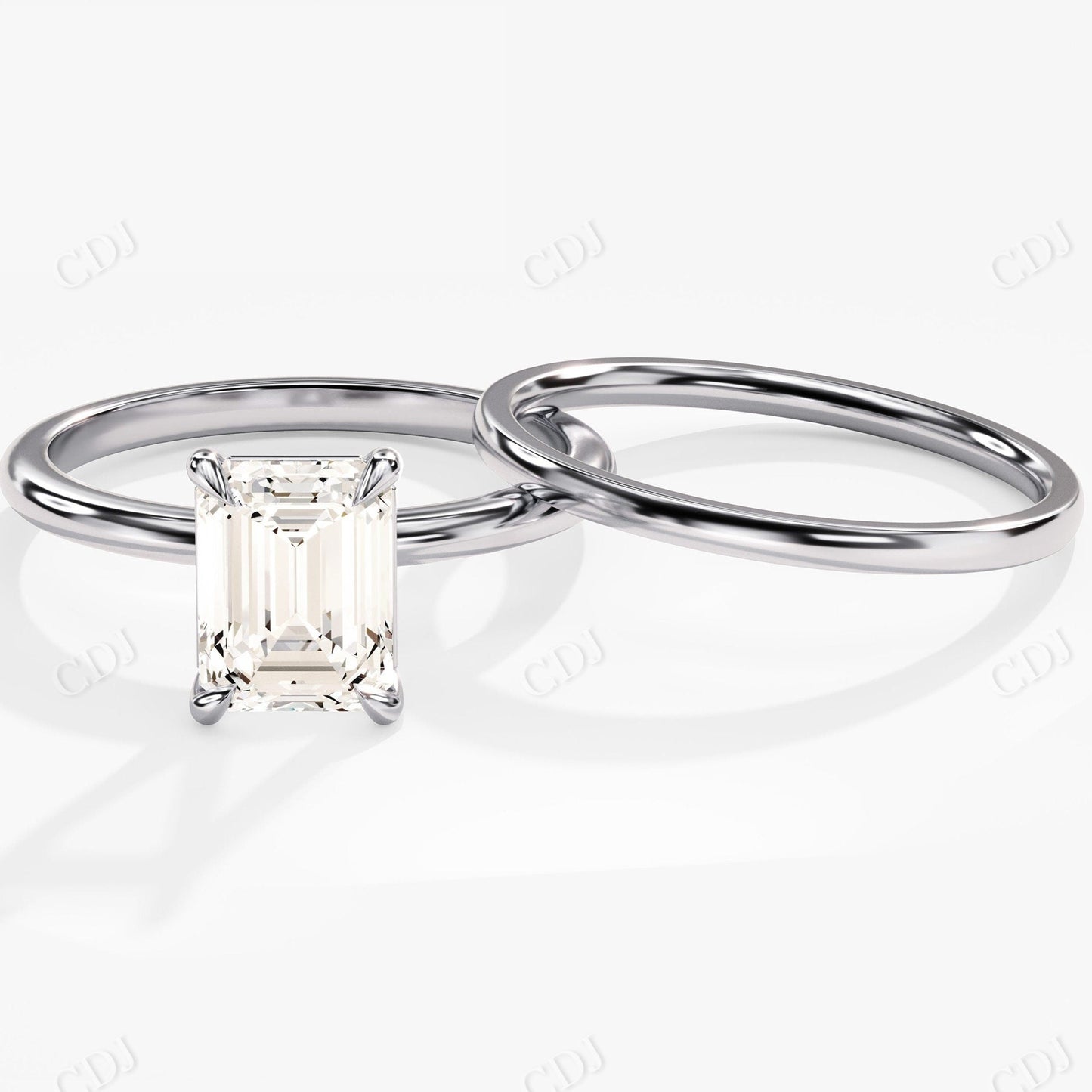 1.5CTW Minimalist Emerald Cut Moissanite Engagement Ring Set  customdiamjewel 10KT White Gold VVS-EF