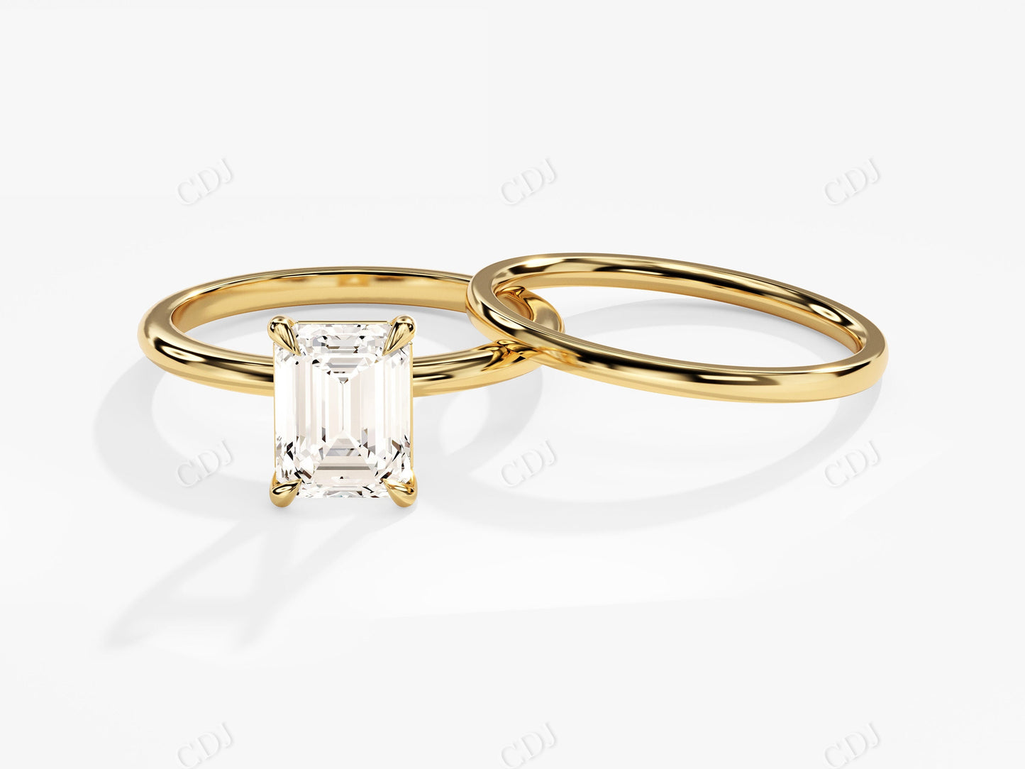 1.5CTW Minimalist Emerald Cut Moissanite Engagement Ring Set  customdiamjewel 10KT Yellow Gold VVS-EF