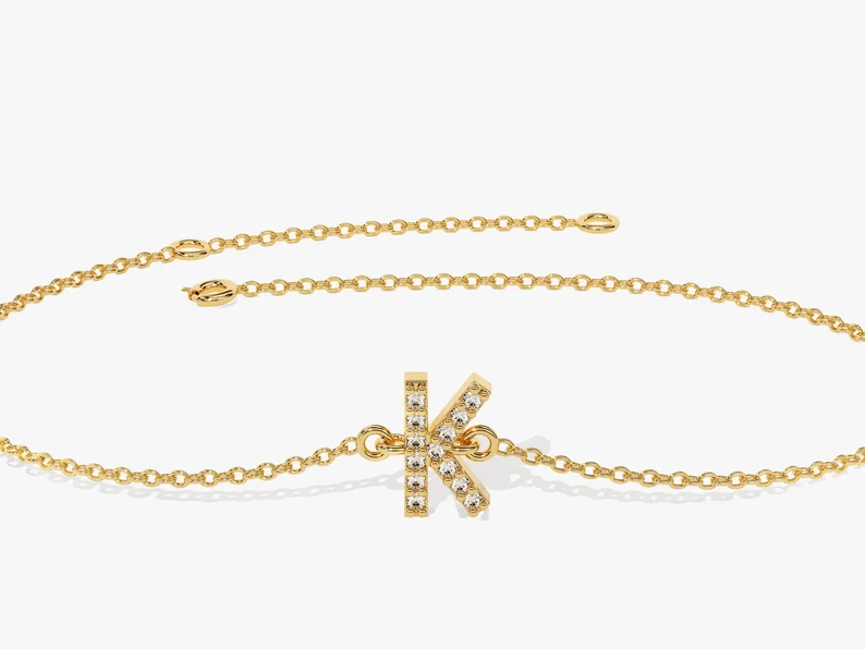 Natural Diamond Name Bracelet  customdiamjewel 10 KT Solid Gold Yellow Gold VVS-EF