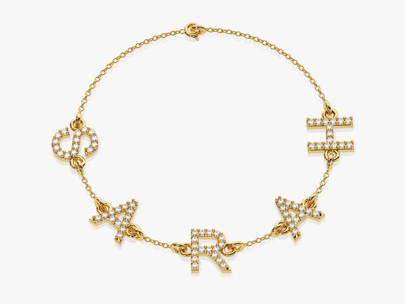 Natural Diamond Name Letter Bracelet  customdiamjewel 10 KT Solid Gold Yellow Gold VVS-EF