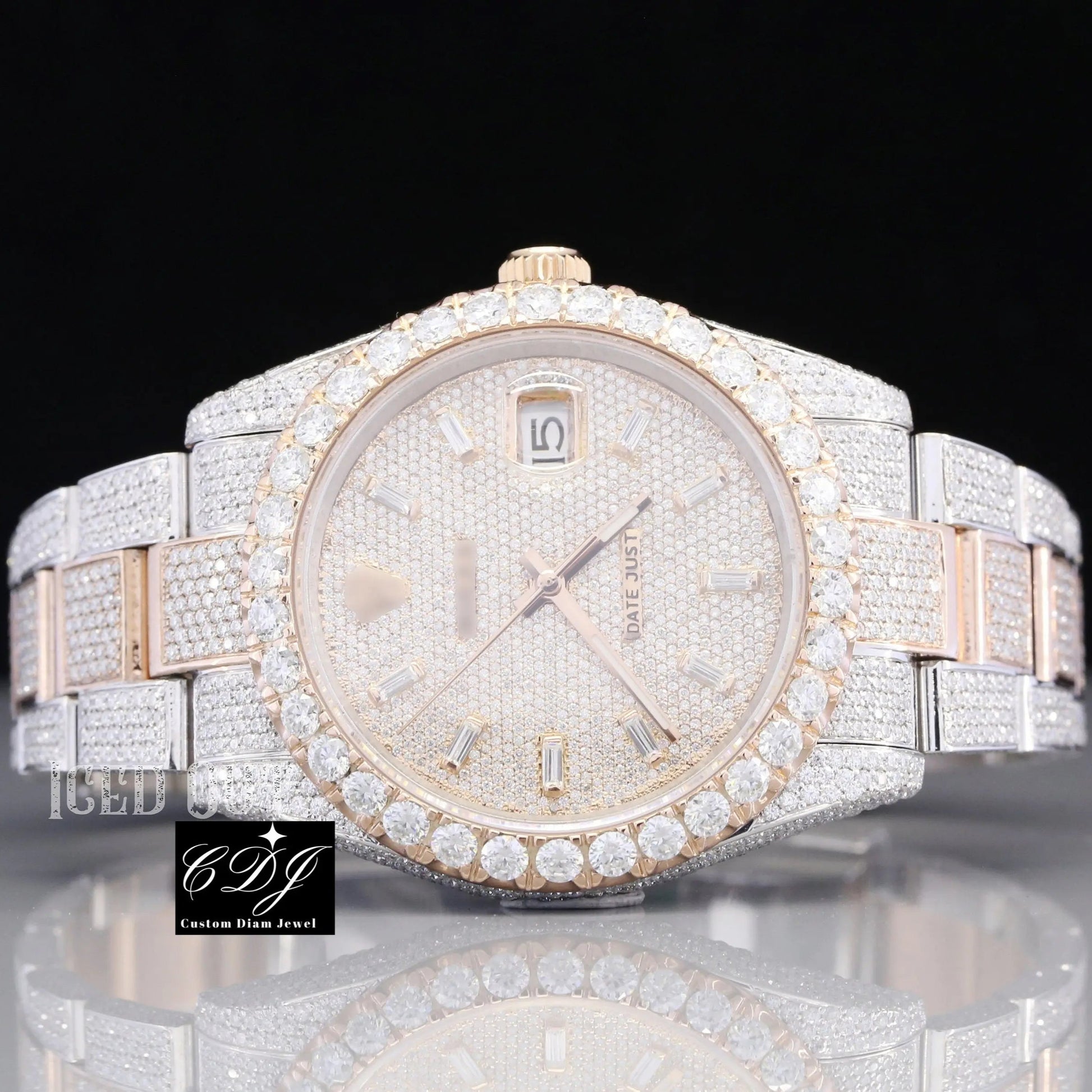Two Tone Moissanite Hip Hop Rolex Watch customdiamjewel