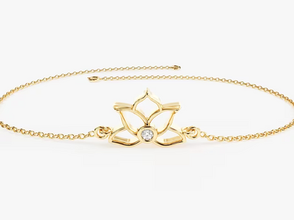 Dainty Natural Diamond Lotus Bracelet  customdiamjewel 10 KT Solid Gold Yellow Gold VVS-EF