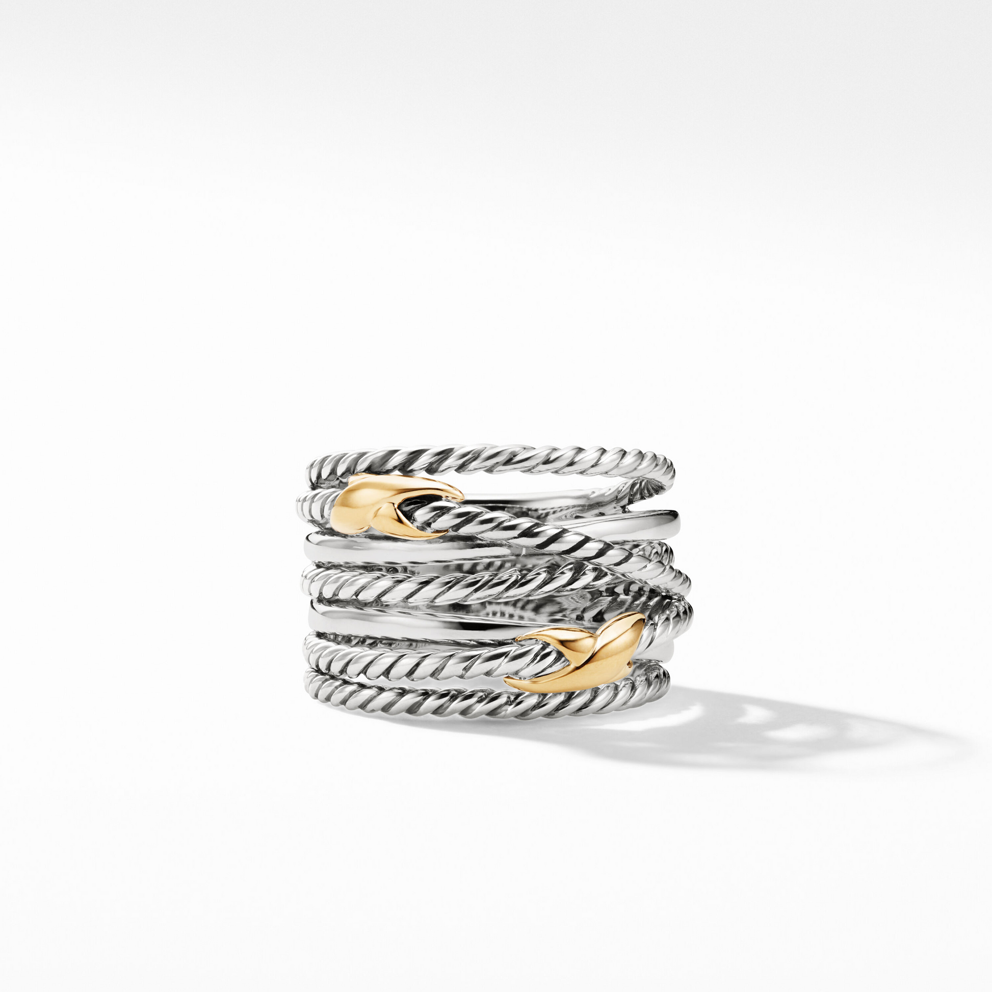 Double X Crossover Ring In Sterling Silver With Gold  customdiamjewel 10KT Yellow Gold VVS-EF