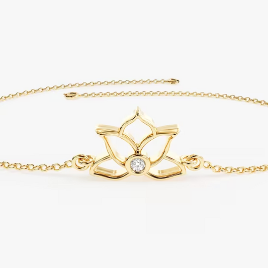 Dainty Moissanite Lotus Bracelet for Women  customdiamjewel Sterling Silver Yellow Gold VVS-EF
