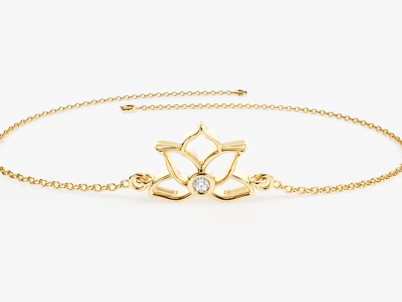 Dainty Natural Diamond Lotus Bracelet  customdiamjewel   