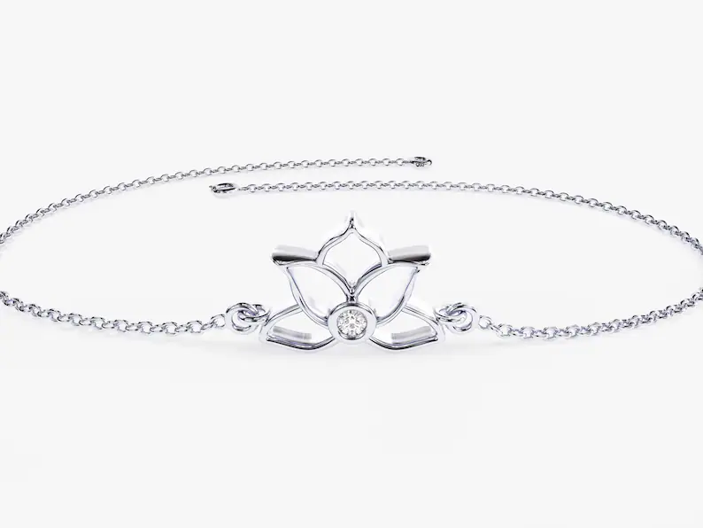 Dainty Moissanite Lotus Bracelet for Women  customdiamjewel Sterling Silver White Gold VVS-EF