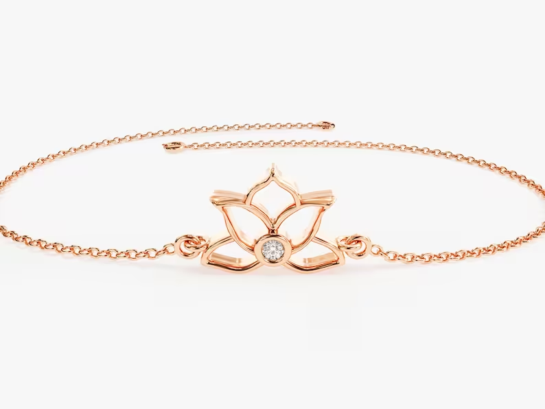 Dainty Moissanite Lotus Bracelet for Women  customdiamjewel Sterling Silver Rose Gold VVS-EF