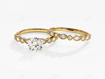 1.28CTW Art Deco Round And Marquise Moissanite Bridal Set  customdiamjewel 10KT Yellow Gold VVS-EF