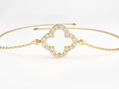 0.18CTW Natural Diamond Clover Bracelet  customdiamjewel 10 KT Solid Gold Yellow Gold VVS-EF