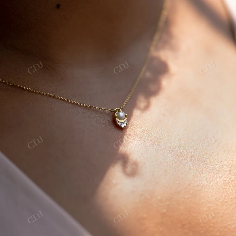 4mm Pearl and 0.1ctw Moissanite Diamond Necklace
