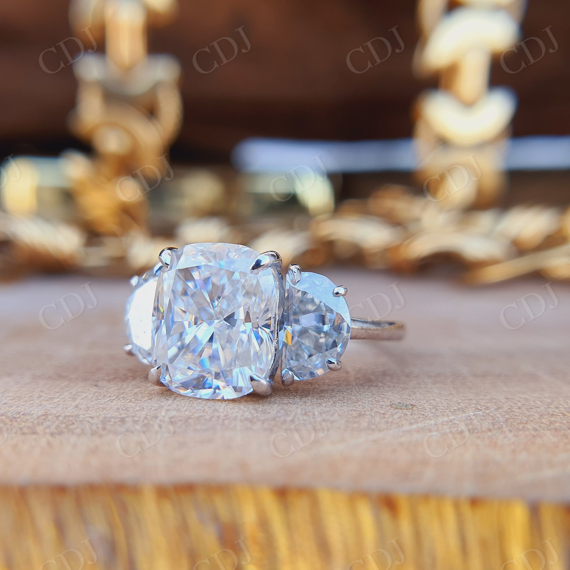 Three Stone 2.50CT Cushion Cut Moissanite Wedding Ring  customdiamjewel   