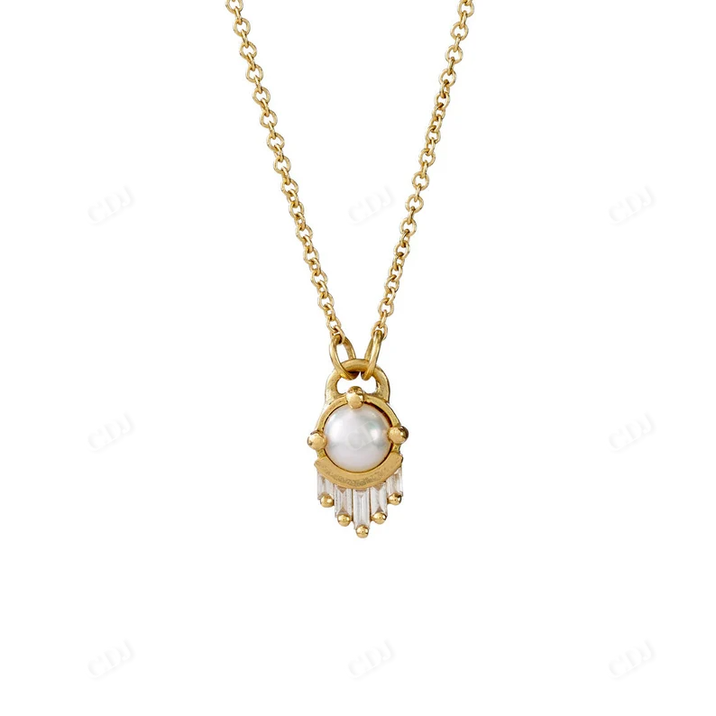 4mm Pearl and 0.1ctw Moissanite Diamond Necklace