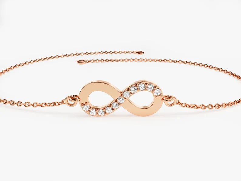 14k Solid Gold Infinity Moissanite Bracelet for Women  customdiamjewel Sterling Silver Rose Gold VVS-EF