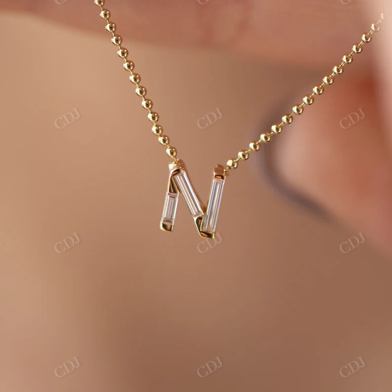 Personalized Letter Baguette Moissanite Diamond Pendant  customdiamjewel 10KT Yellow Gold VVS-EF