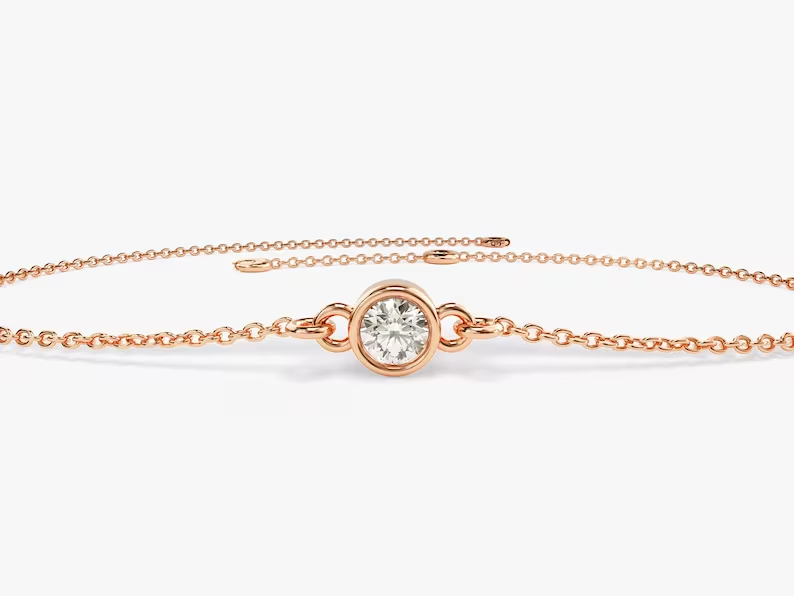 Bezel Set Diamond Bracelet for Women  customdiamjewel 10 KT Solid Gold Rose Gold VVS-EF